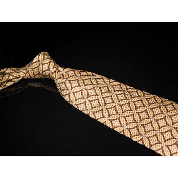 Countess Mara 100% Silk Tie Tan Brown Circle Pattern Mens Designer Necktie - Picture 1 of 5